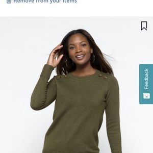 Pink Clover Carson Crew Button Detail Pullover - Olive Green